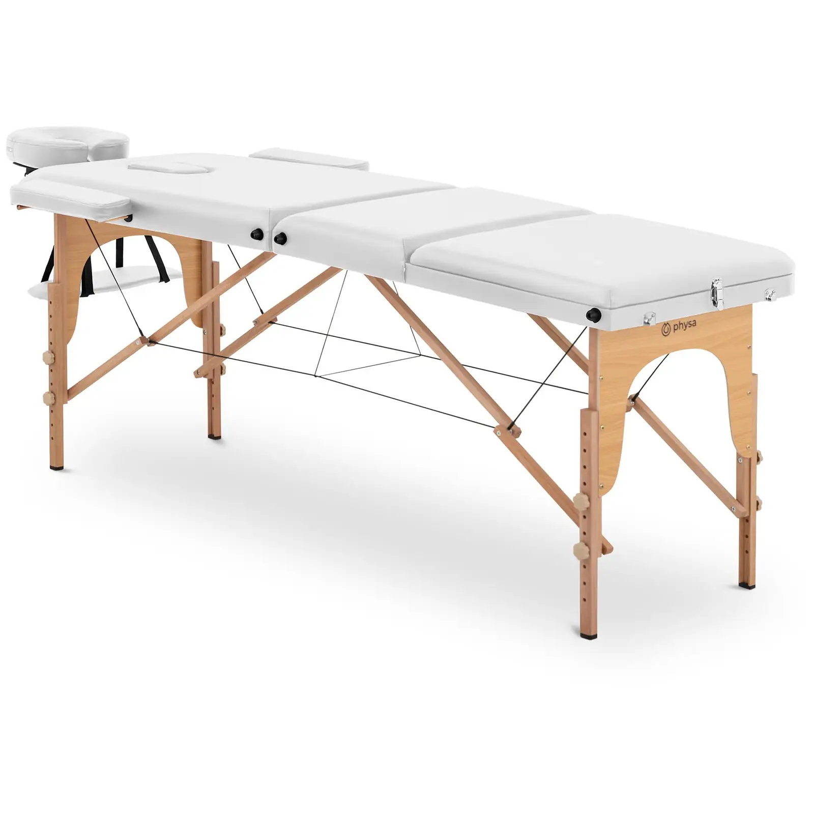 Сгъваема масажна маса - накланяща се подложка за крака - букова дървесина - изключително широка (70 см) - бяла