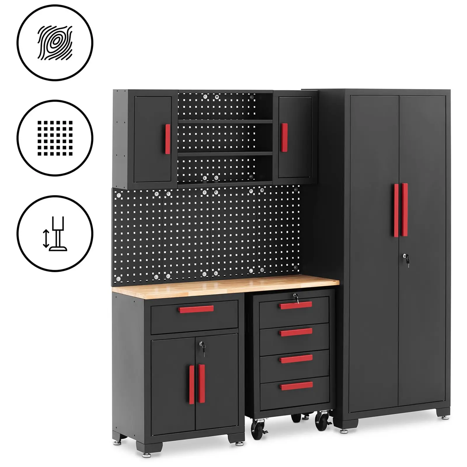 Шкаф за инструменти - модулен - 120,3 x 42,7 x 2,5 см отгоре - перфорирана стена - контейнер на ролки - заключващ се