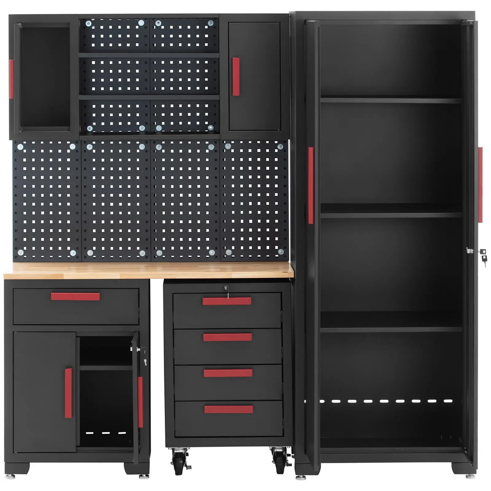Шкаф за инструменти - модулен - 120,3 x 42,7 x 2,5 см отгоре - перфорирана стена - контейнер на ролки - заключващ се