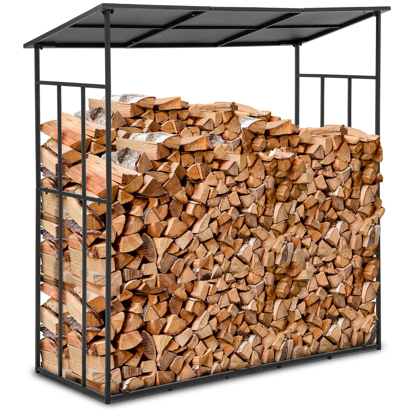 Стелаж за дърва за огрев - с покрив - 350 kg - 187.5 x 62 x 195 cm - стомана - черен