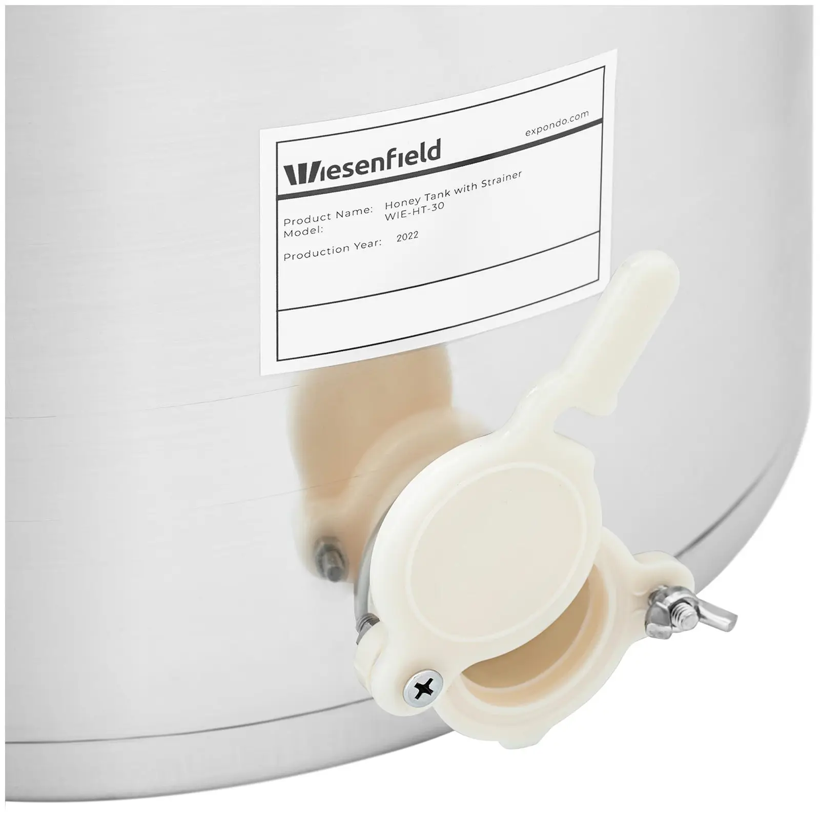 Резервоар за мед - 40 л - с цедка, капак и кран за изстискване - неръждаема стомана